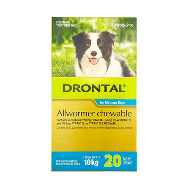 Pack of 20 Drontal Allwormer Chewable Tablets for Dog